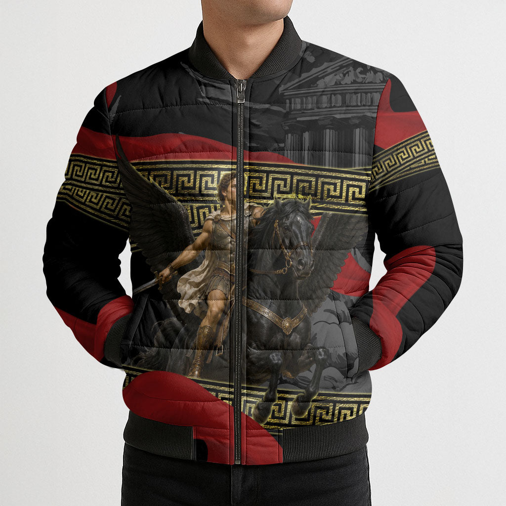 Perseus Greek Mythology Bomber Puffer Jacket Ancient Greece Warrior Pegasus Legend Classical Art