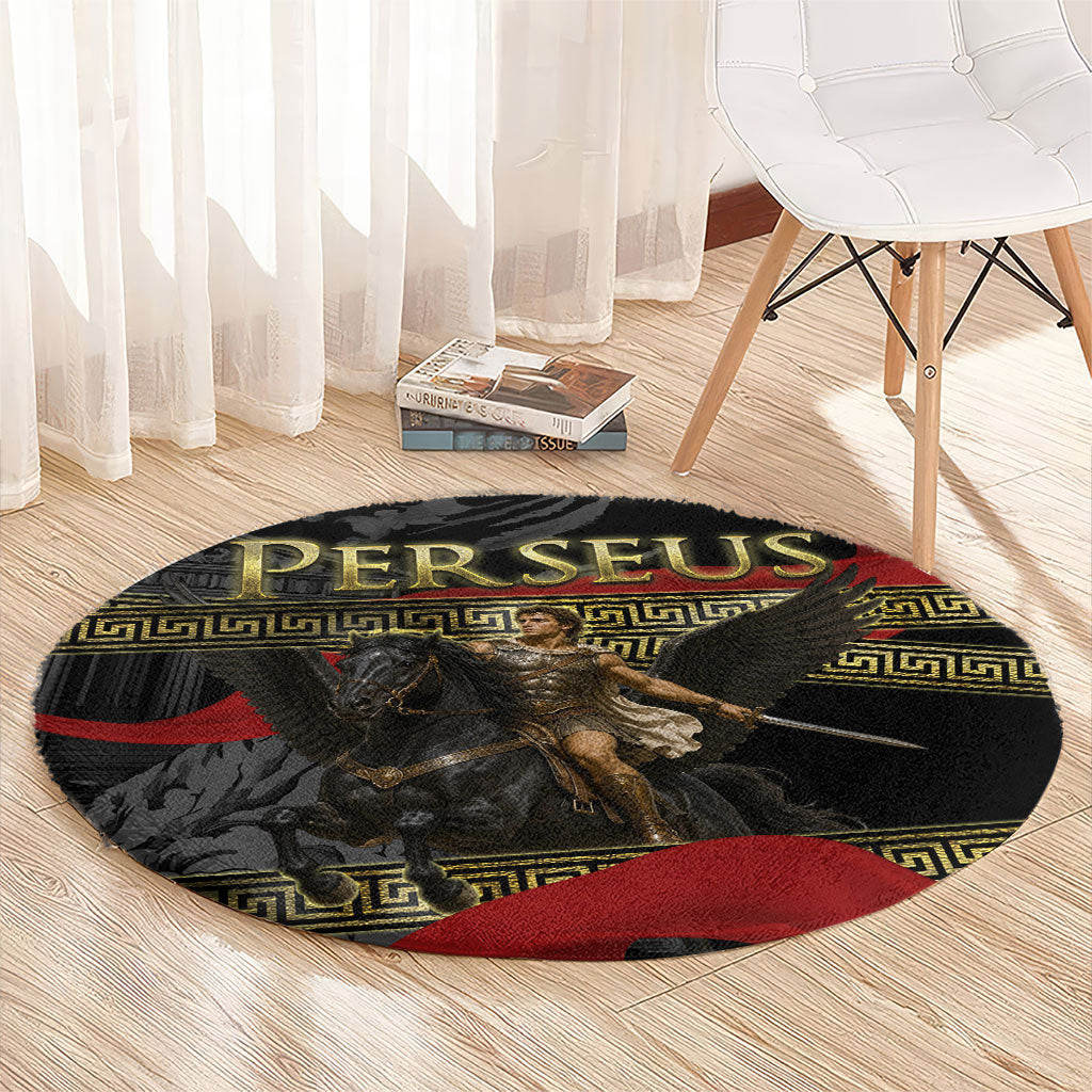 Perseus Greek Mythology Round Carpet Ancient Greece Warrior Pegasus Legend Classical Art