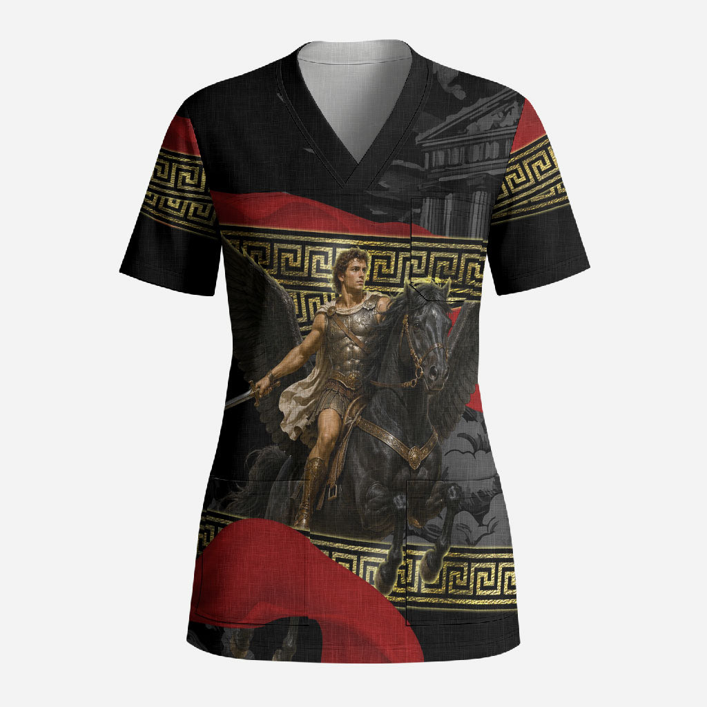 Perseus Greek Mythology Scrub Top Ancient Greece Warrior Pegasus Legend Classical Art