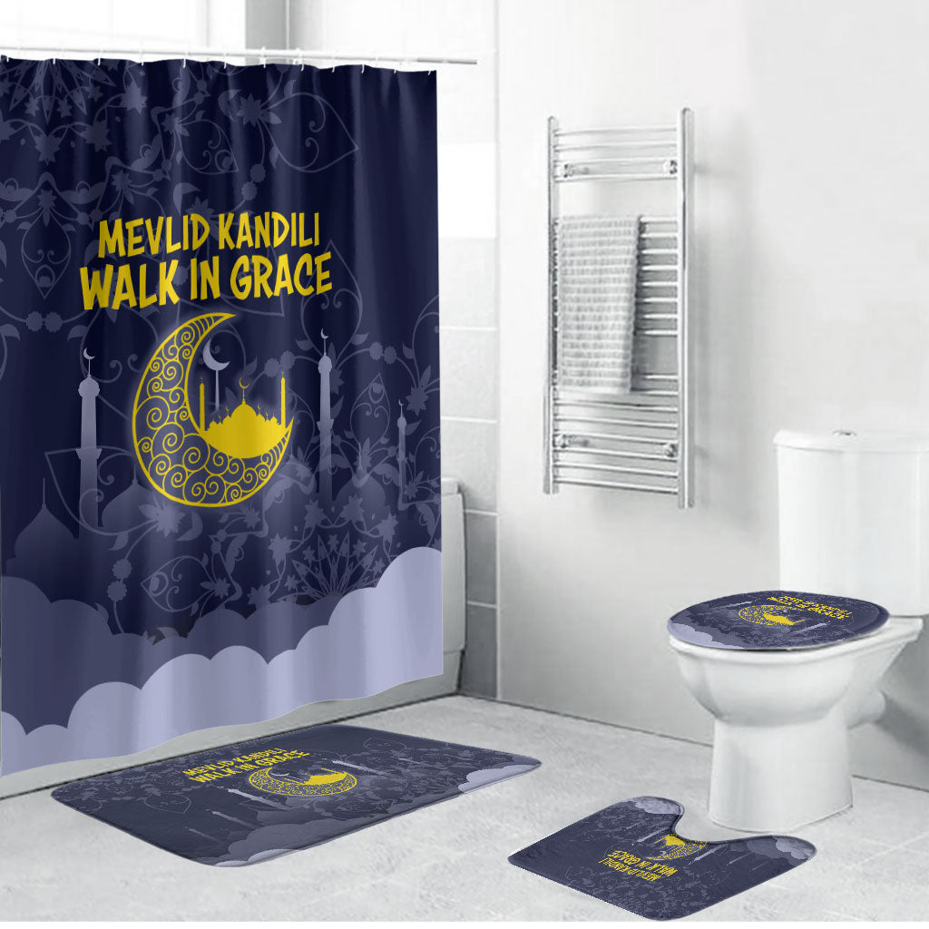 Mevlid Kandili Islamic Mosque Crescent Bathroom Set Islamic Floral Pattern Crescent Moon Night