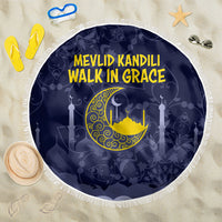 Mevlid Kandili Islamic Mosque Crescent Beach Blanket Islamic Floral Pattern Crescent Moon Night