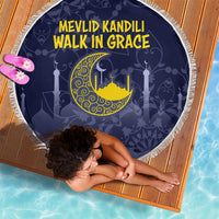 Mevlid Kandili Islamic Mosque Crescent Beach Blanket Islamic Floral Pattern Crescent Moon Night