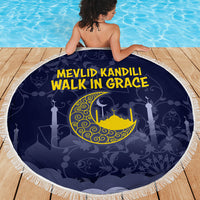 Mevlid Kandili Islamic Mosque Crescent Beach Blanket Islamic Floral Pattern Crescent Moon Night