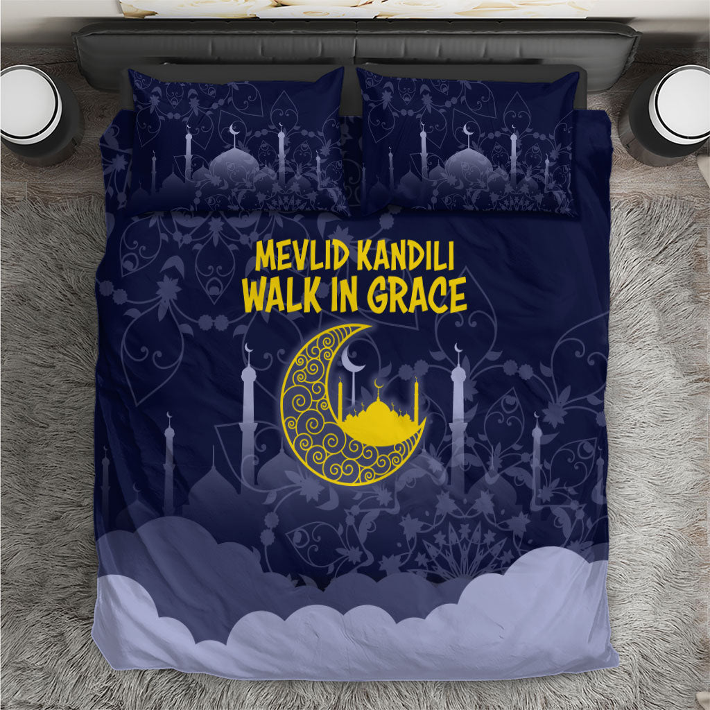 Mevlid Kandili Islamic Mosque Crescent Bedding Set Islamic Floral Pattern Crescent Moon Night