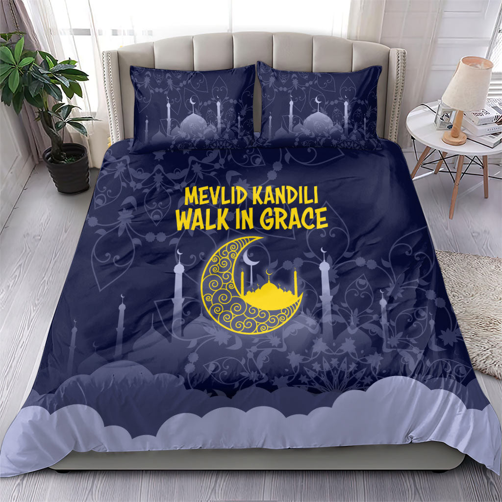 Mevlid Kandili Islamic Mosque Crescent Bedding Set Islamic Floral Pattern Crescent Moon Night