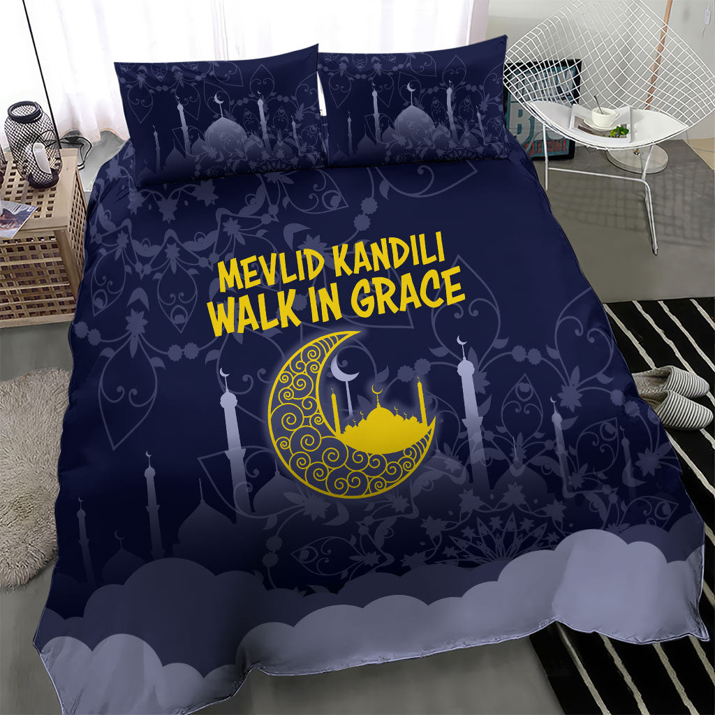 Mevlid Kandili Islamic Mosque Crescent Bedding Set Islamic Floral Pattern Crescent Moon Night