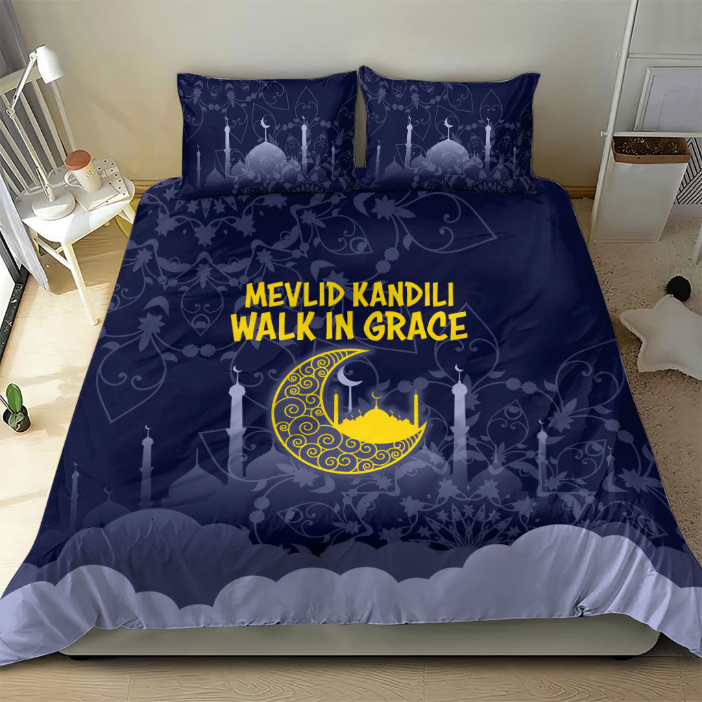 Mevlid Kandili Islamic Mosque Crescent Bedding Set Islamic Floral Pattern Crescent Moon Night