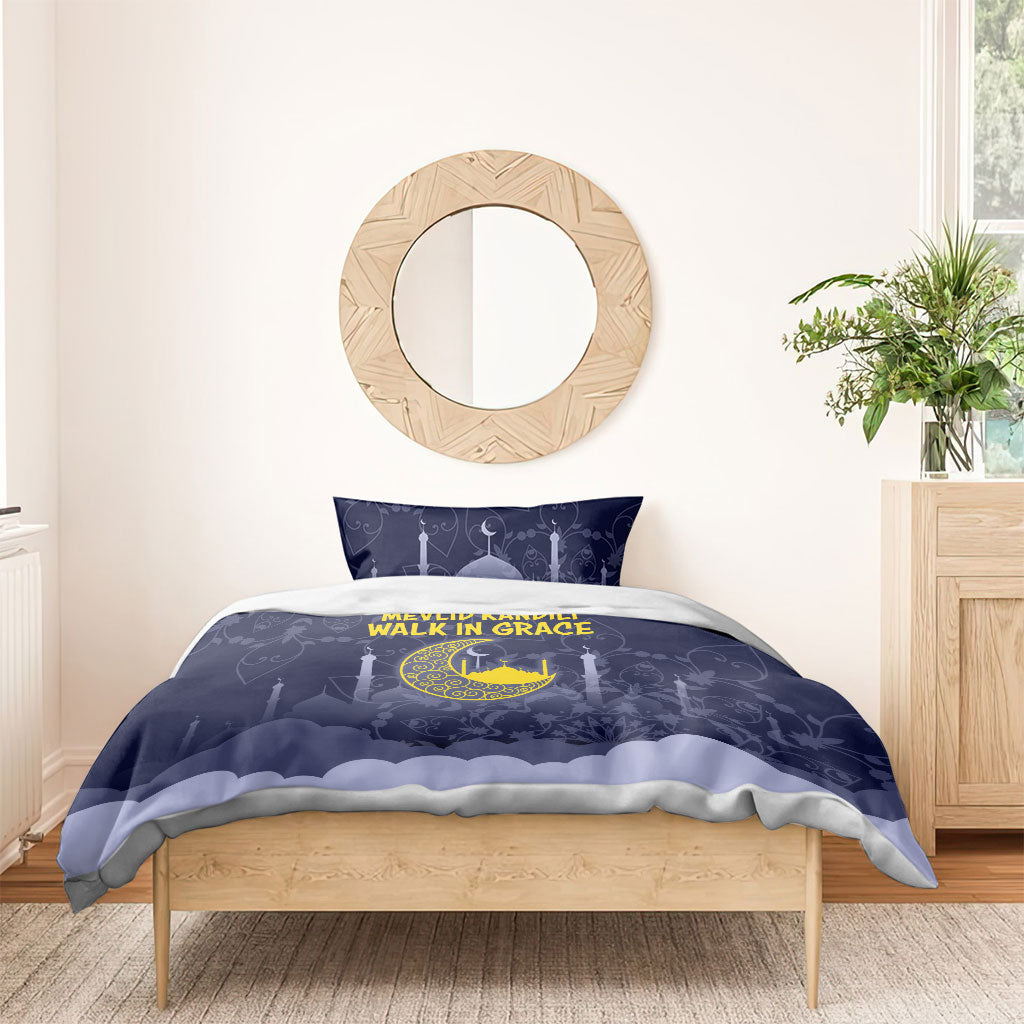 Mevlid Kandili Islamic Mosque Crescent Bedding Set Islamic Floral Pattern Crescent Moon Night