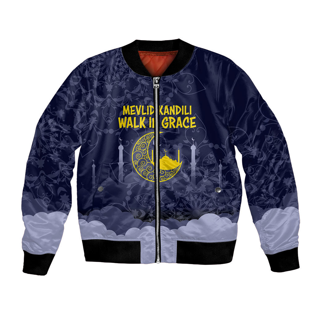 Mevlid Kandili Islamic Mosque Crescent Bomber Jacket Islamic Floral Pattern Crescent Moon Night