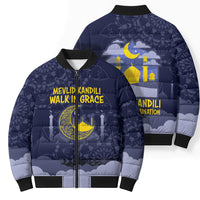 Mevlid Kandili Islamic Mosque Crescent Bomber Puffer Jacket Islamic Floral Pattern Crescent Moon Night