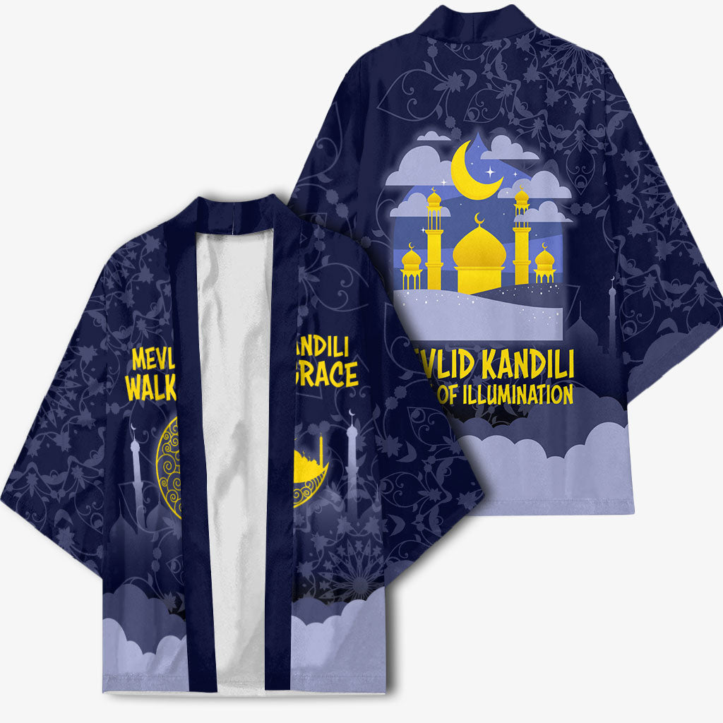Mevlid Kandili Islamic Mosque Crescent Kimono Islamic Floral Pattern Crescent Moon Night