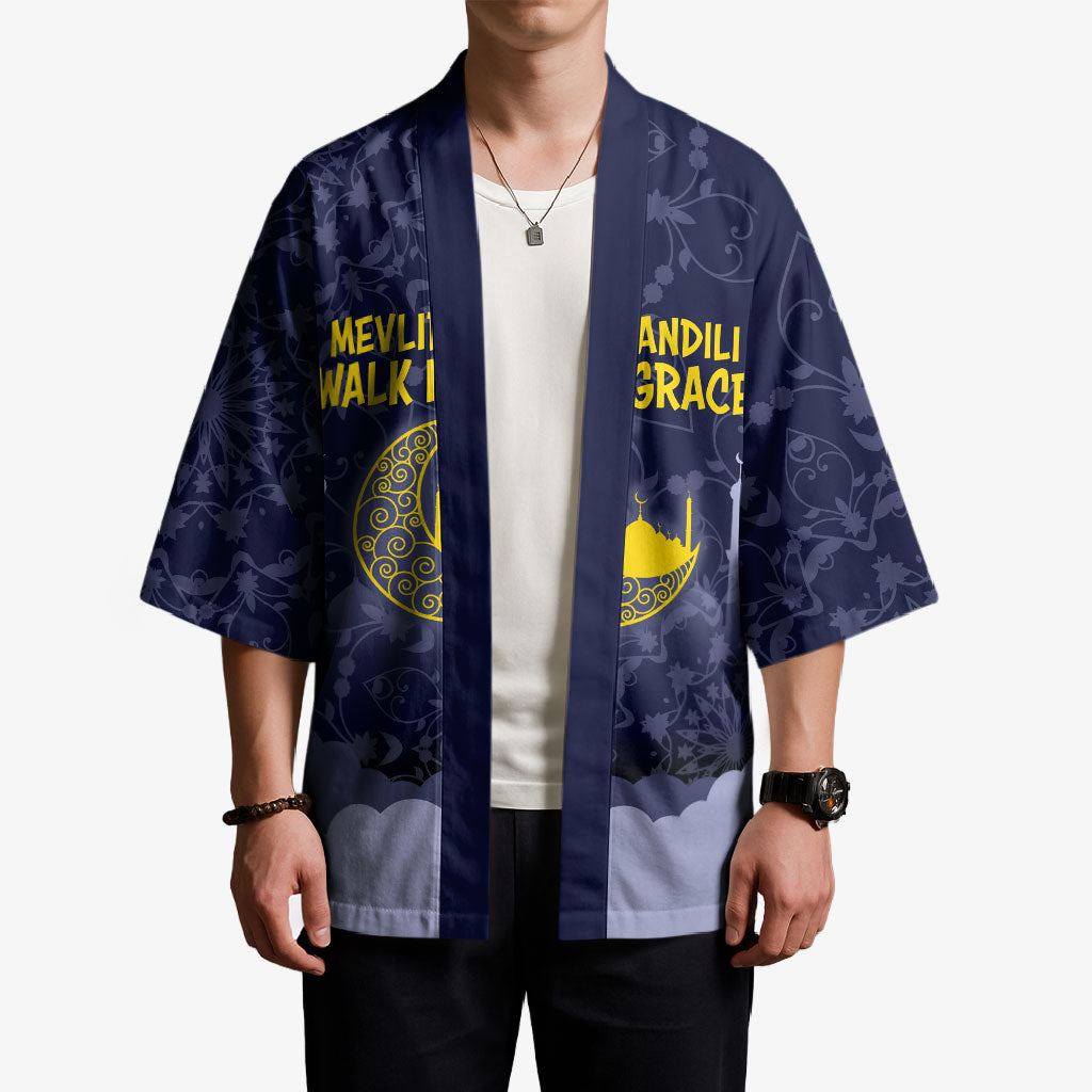 Mevlid Kandili Islamic Mosque Crescent Kimono Islamic Floral Pattern Crescent Moon Night