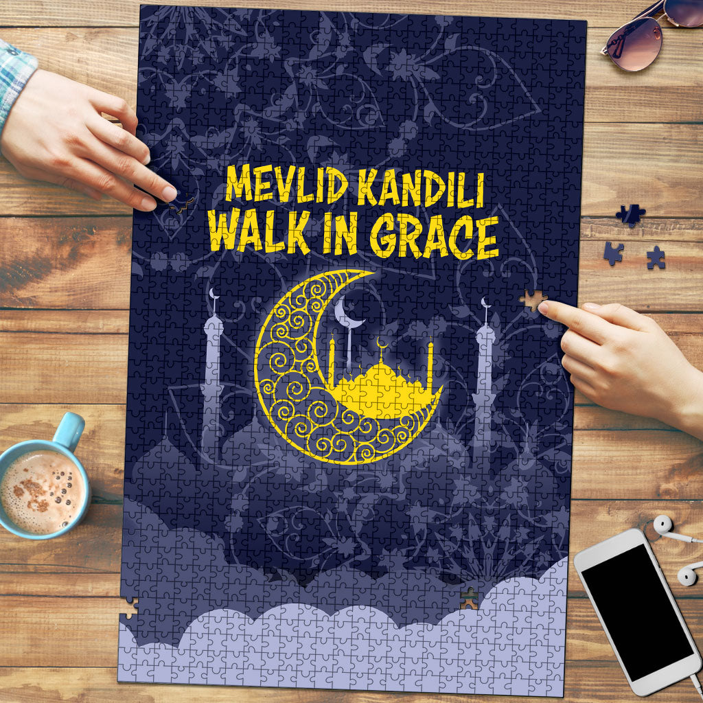 Mevlid Kandili Islamic Mosque Crescent Puzzle Islamic Floral Pattern Crescent Moon Night