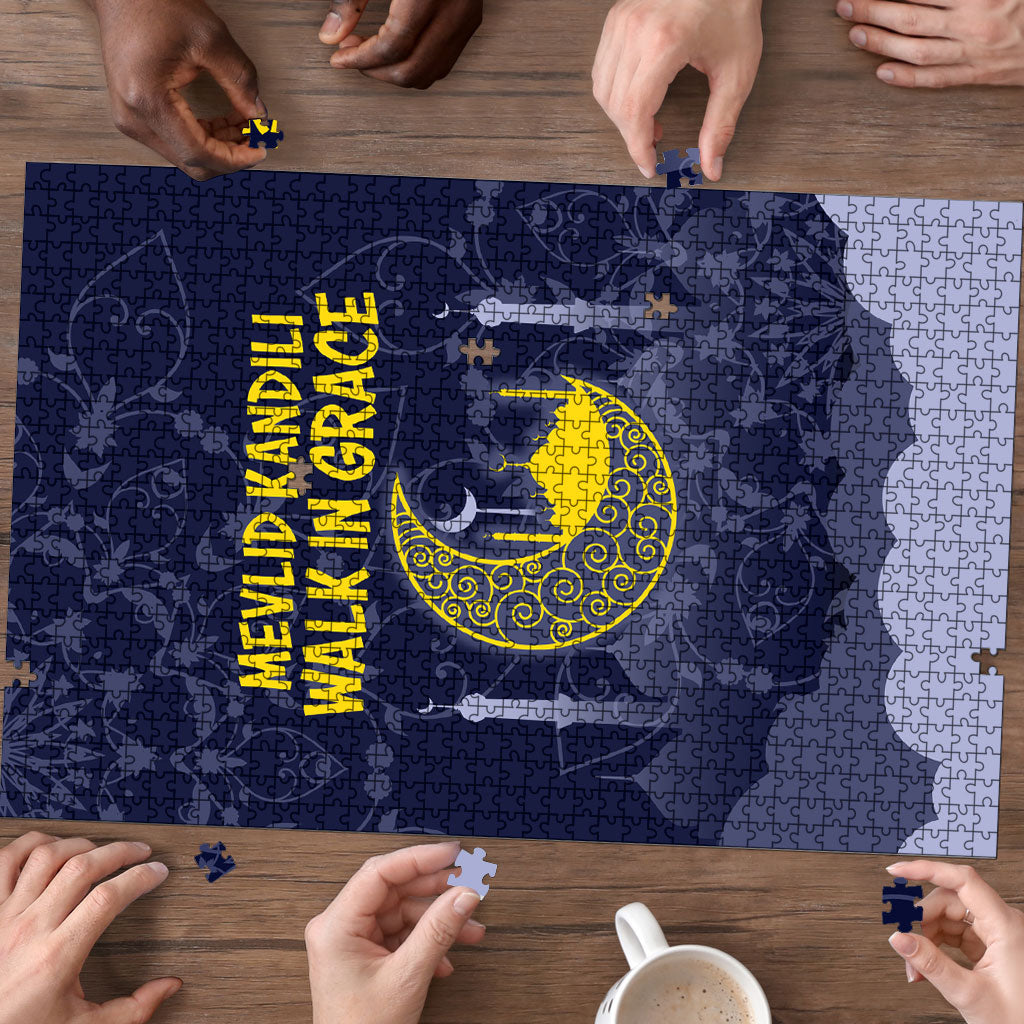 Mevlid Kandili Islamic Mosque Crescent Puzzle Islamic Floral Pattern Crescent Moon Night