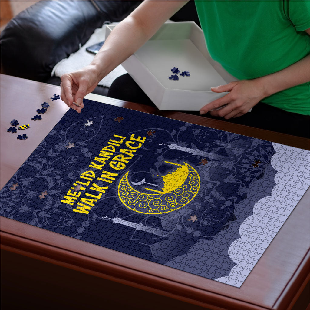 Mevlid Kandili Islamic Mosque Crescent Puzzle Islamic Floral Pattern Crescent Moon Night