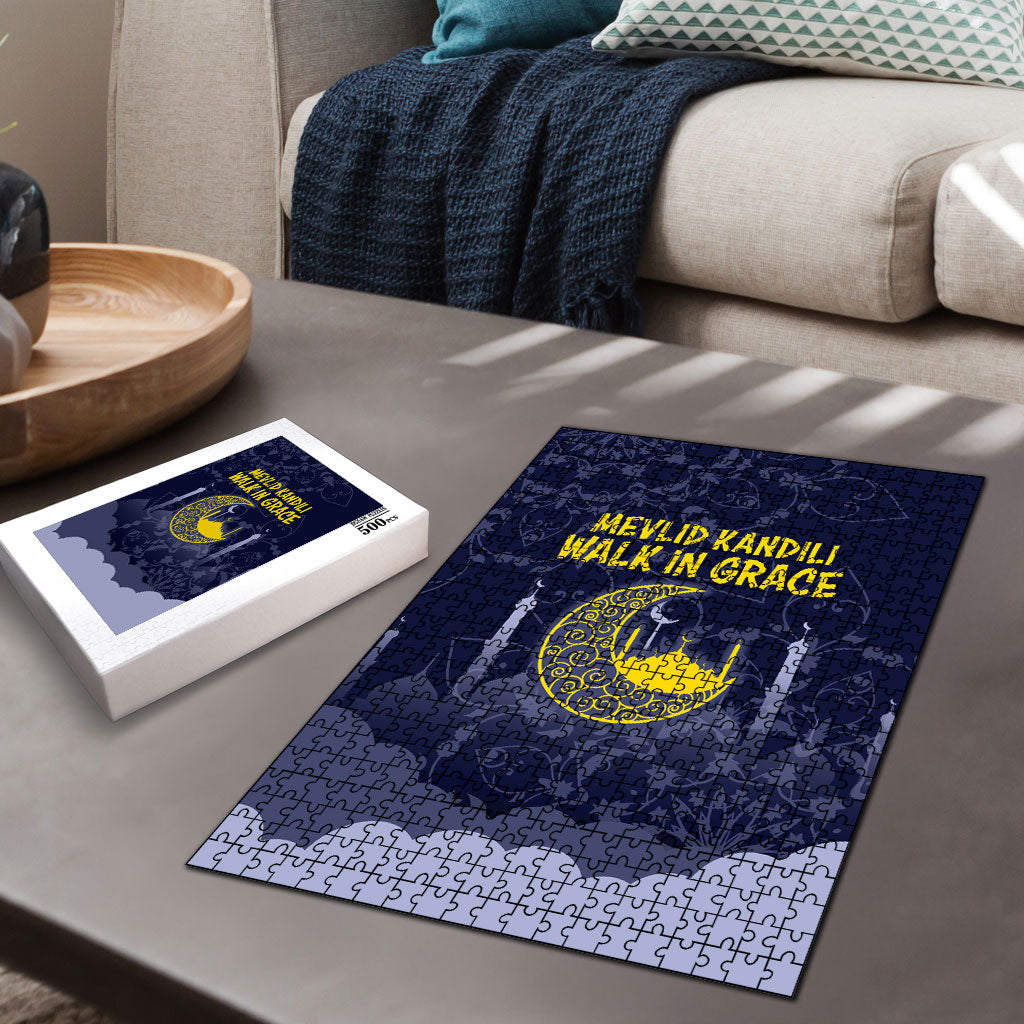 Mevlid Kandili Islamic Mosque Crescent Puzzle Islamic Floral Pattern Crescent Moon Night