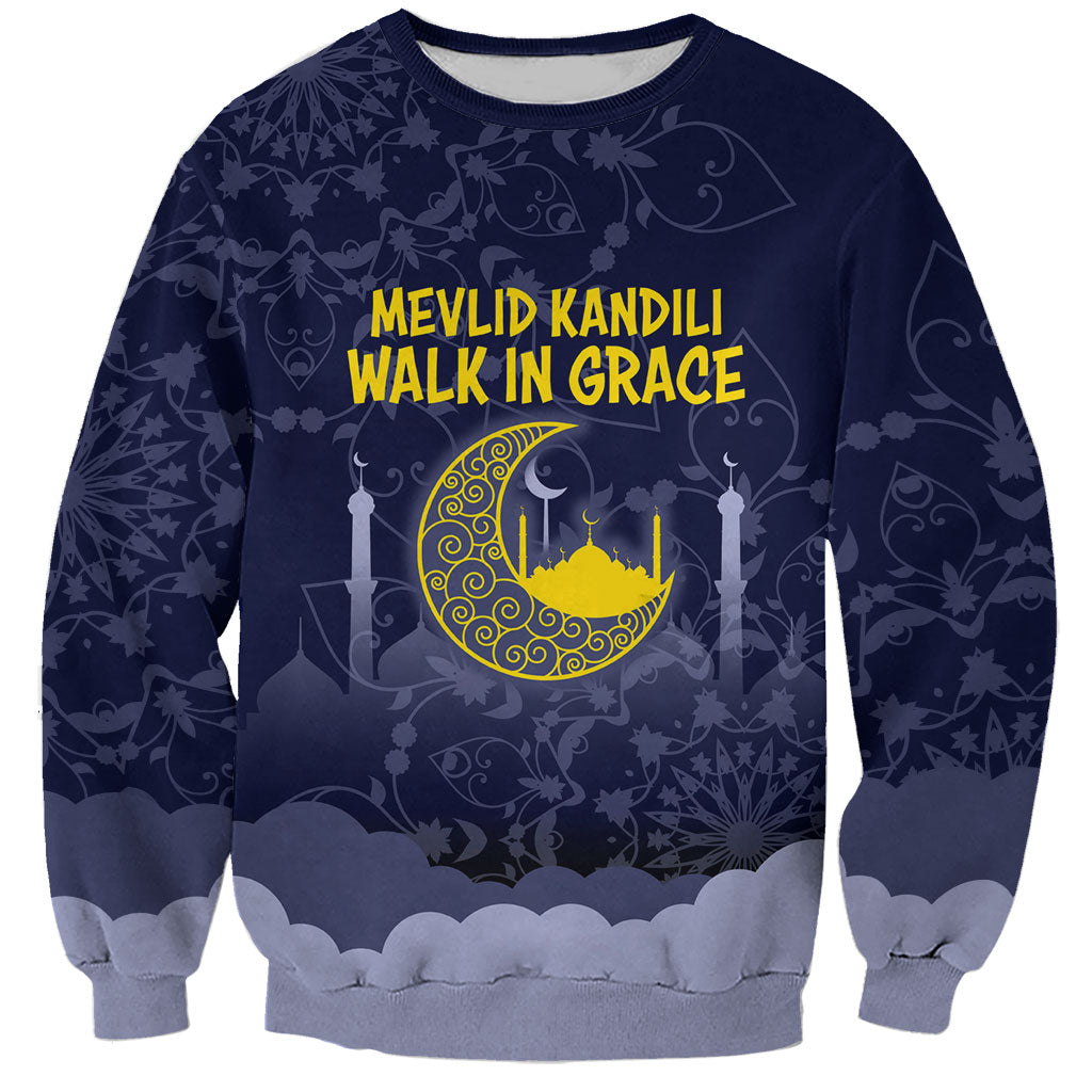 Mevlid Kandili Islamic Mosque Crescent Sweatshirt Islamic Floral Pattern Crescent Moon Night