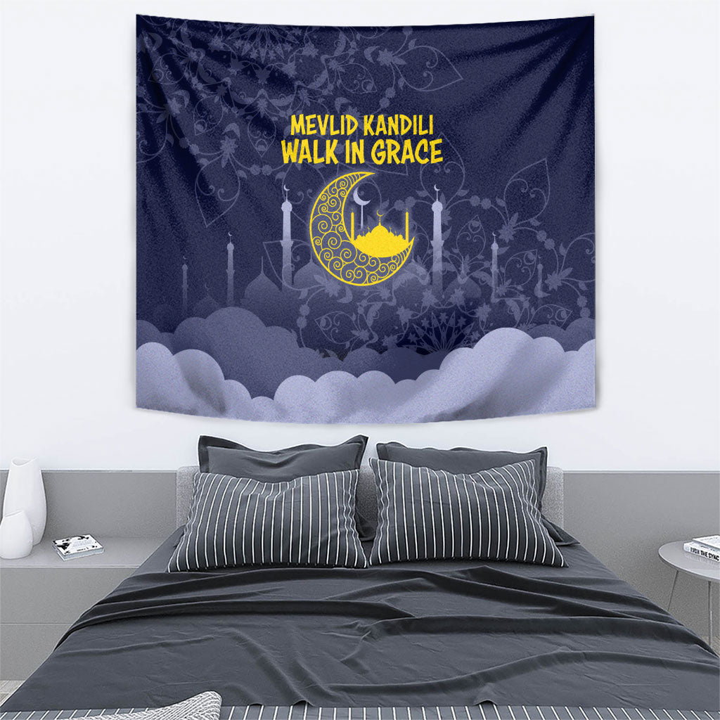 Mevlid Kandili Islamic Mosque Crescent Tapestry Islamic Floral Pattern Crescent Moon Night