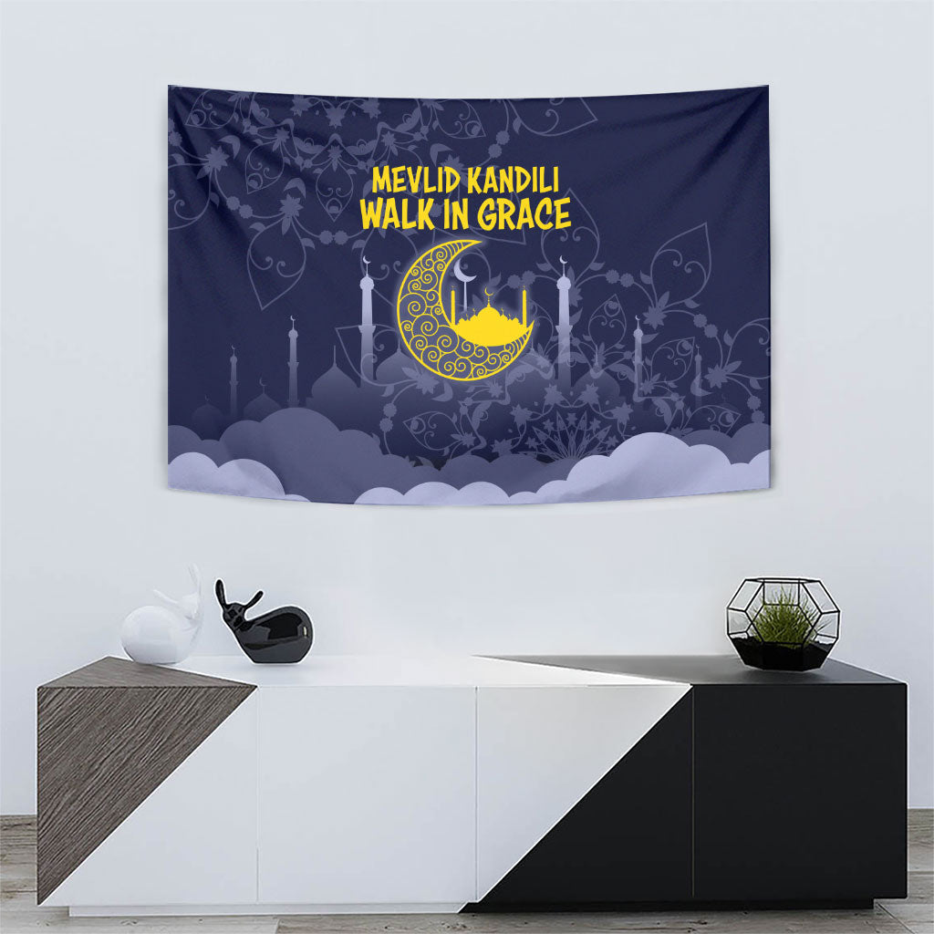 Mevlid Kandili Islamic Mosque Crescent Tapestry Islamic Floral Pattern Crescent Moon Night