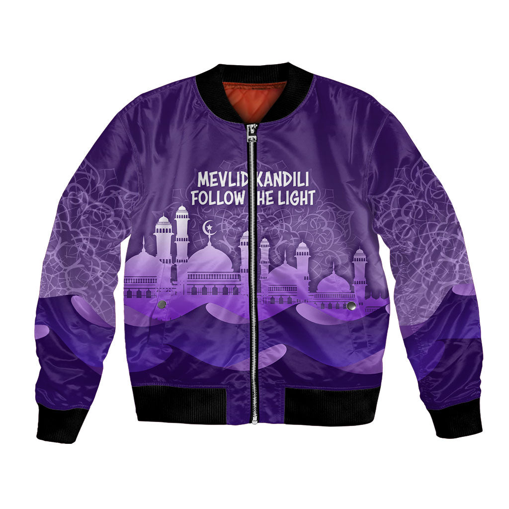 Mevlid Kandili Islamic Mosque Crescent Bomber Jacket Islamic Geometric Pattern Night Sky Spiritual Silhouette