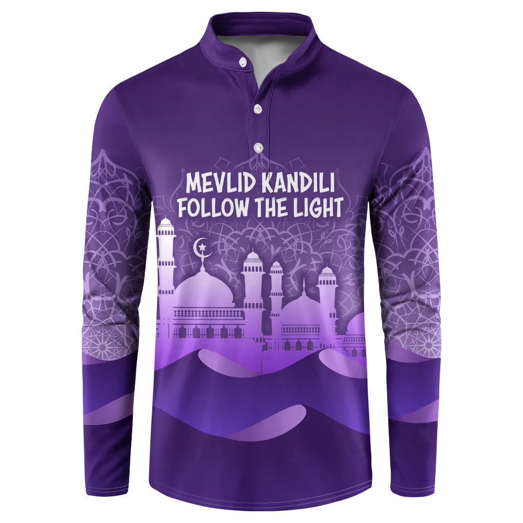 Mevlid Kandili Islamic Mosque Crescent Button Sweatshirt Islamic Geometric Pattern Night Sky Spiritual Silhouette