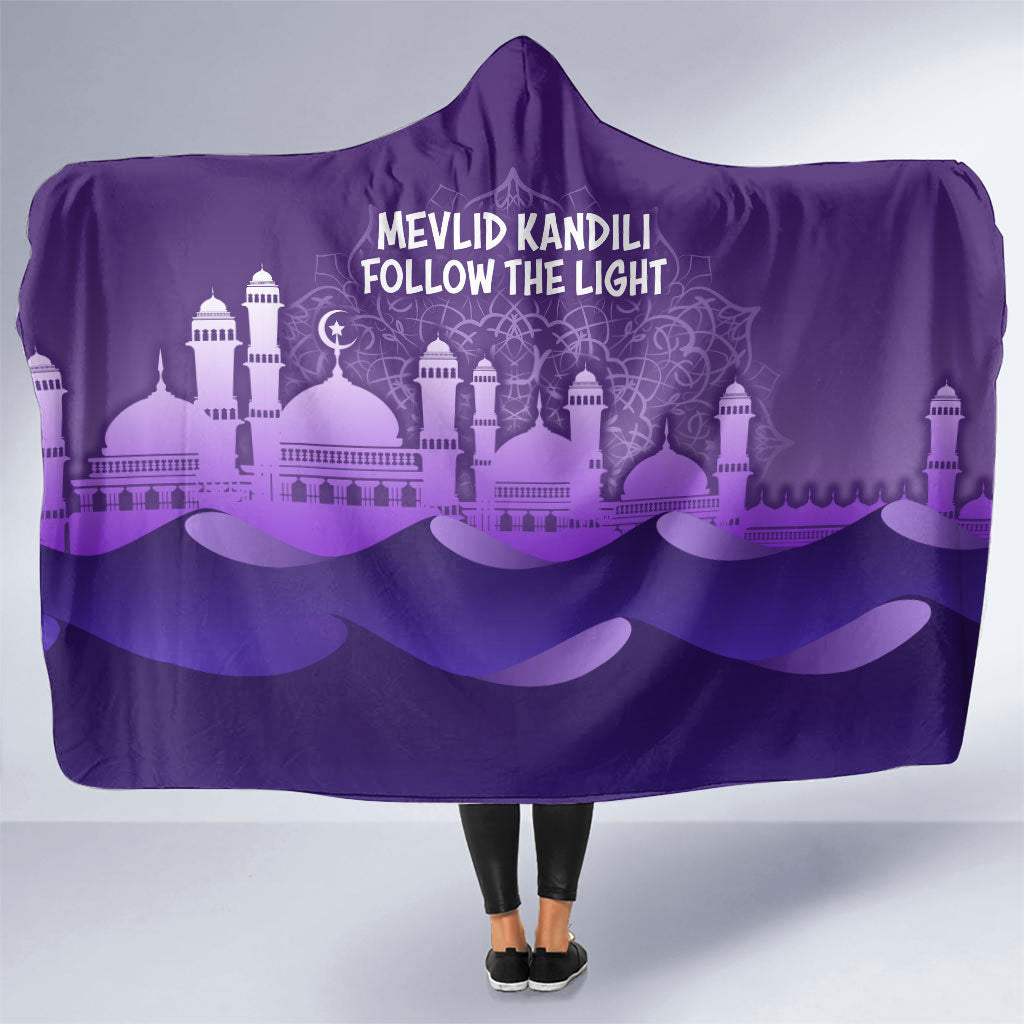 Mevlid Kandili Islamic Mosque Crescent Hooded Blanket Islamic Geometric Pattern Night Sky Spiritual Silhouette