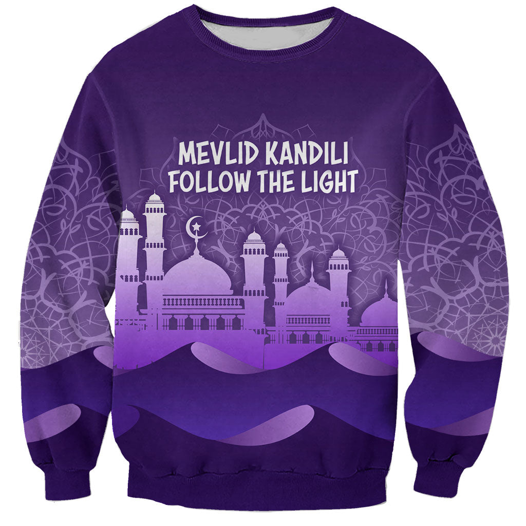 Mevlid Kandili Islamic Mosque Crescent Sweatshirt Islamic Geometric Pattern Night Sky Spiritual Silhouette