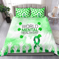 World Mental Health Day Bedding Set Green Ribbon Brain Puzzle Piece Watercolor