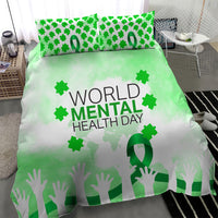 World Mental Health Day Bedding Set Green Ribbon Brain Puzzle Piece Watercolor