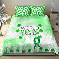 World Mental Health Day Bedding Set Green Ribbon Brain Puzzle Piece Watercolor