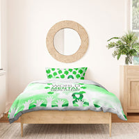 World Mental Health Day Bedding Set Green Ribbon Brain Puzzle Piece Watercolor