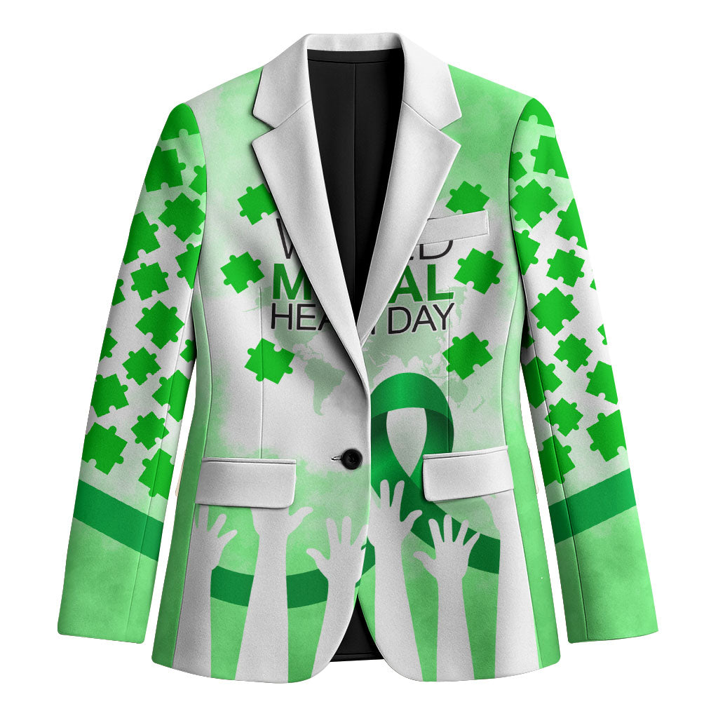 World Mental Health Day Blazer Green Ribbon Brain Puzzle Piece Watercolor