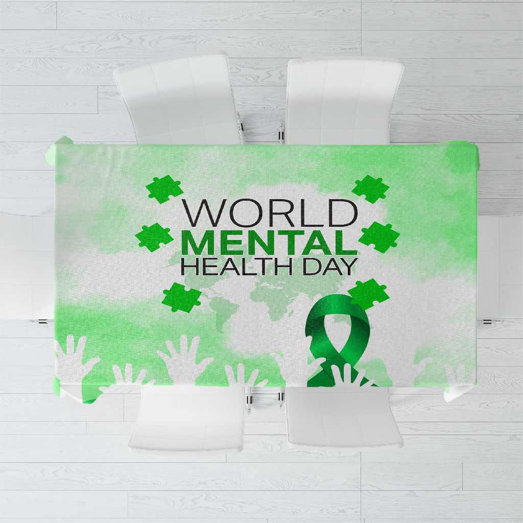 World Mental Health Day Tablecloth Green Ribbon Brain Puzzle Piece Watercolor