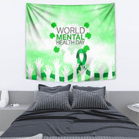 World Mental Health Day Tapestry Green Ribbon Brain Puzzle Piece Watercolor