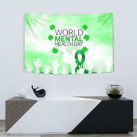 World Mental Health Day Tapestry Green Ribbon Brain Puzzle Piece Watercolor