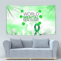 World Mental Health Day Tapestry Green Ribbon Brain Puzzle Piece Watercolor
