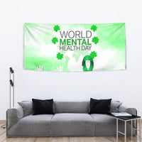 World Mental Health Day Tapestry Green Ribbon Brain Puzzle Piece Watercolor