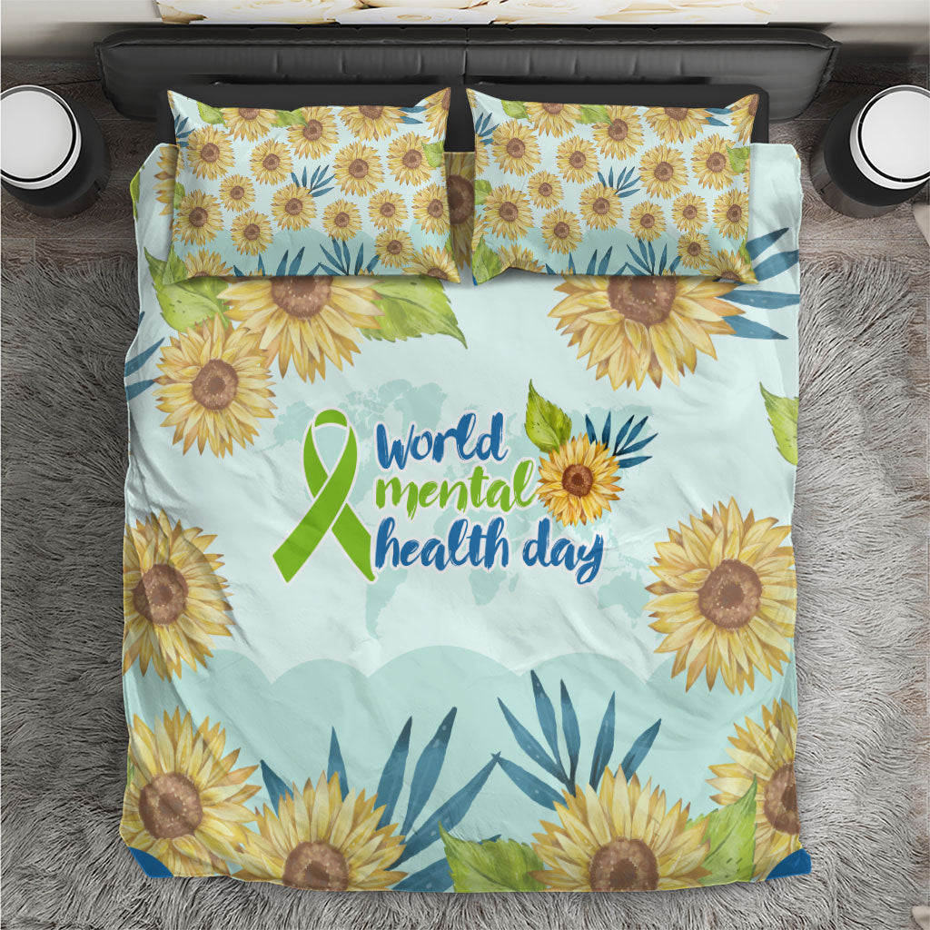 World Mental Health Day Sunflower Bedding Set Watercolor Floral Brain Awareness Support