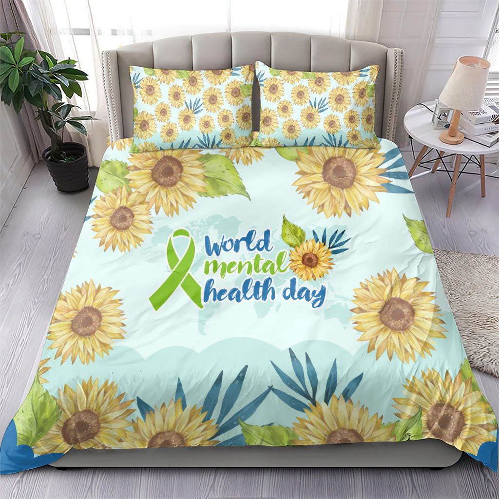 World Mental Health Day Sunflower Bedding Set Watercolor Floral Brain Awareness Support