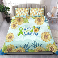 World Mental Health Day Sunflower Bedding Set Watercolor Floral Brain Awareness Support