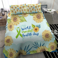 World Mental Health Day Sunflower Bedding Set Watercolor Floral Brain Awareness Support