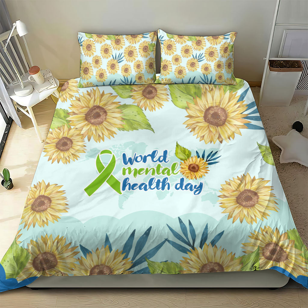 World Mental Health Day Sunflower Bedding Set Watercolor Floral Brain Awareness Support