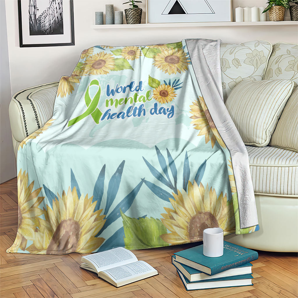 World Mental Health Day Sunflower Blanket Watercolor Floral Brain Awareness Support