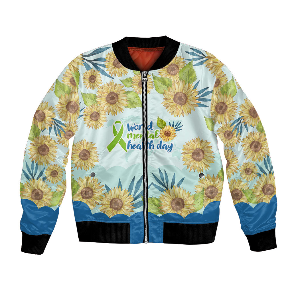 World Mental Health Day Sunflower Bomber Jacket Watercolor Floral Brain Awareness Support