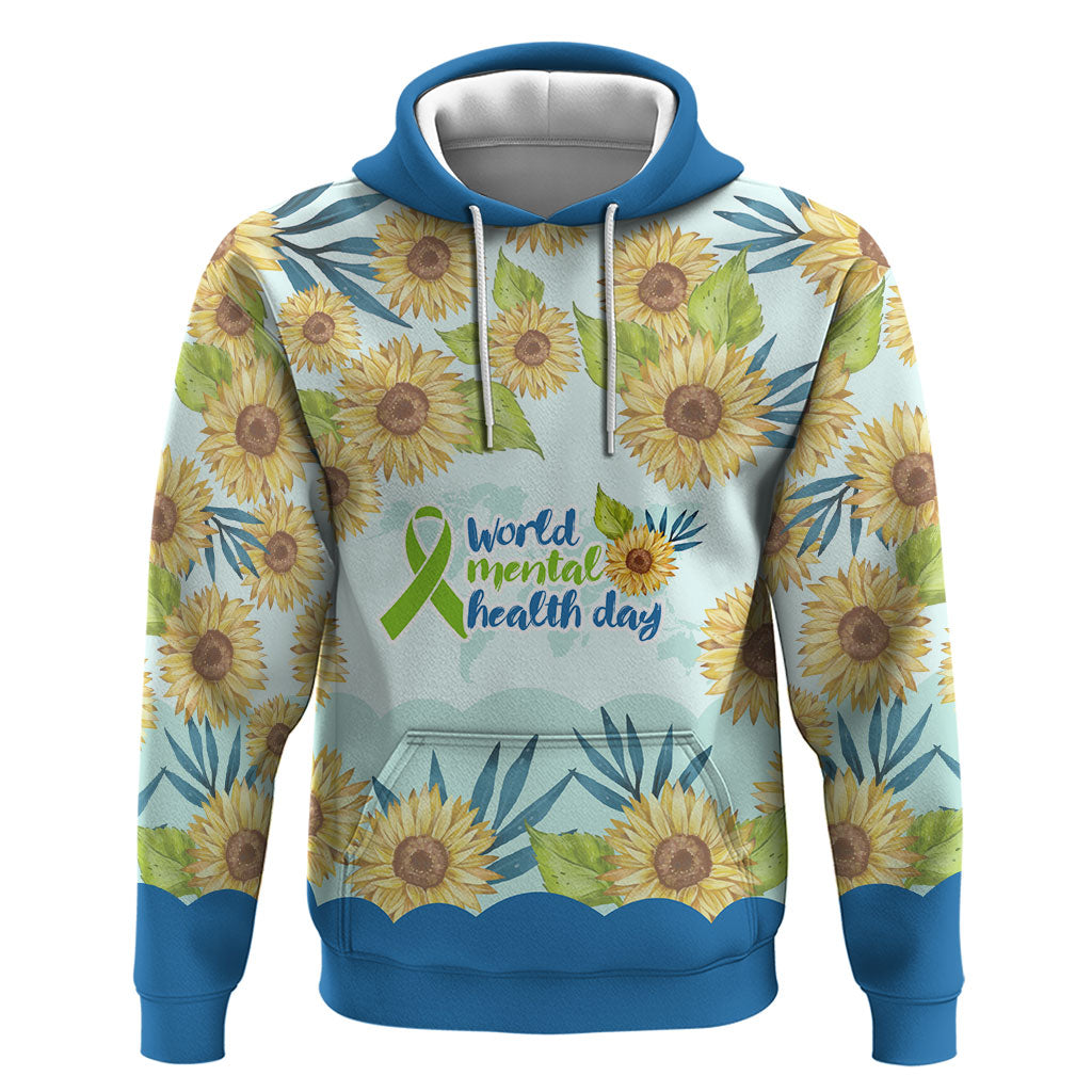 World Mental Health Day Sunflower Hoodie Watercolor Floral Brain Awareness Support