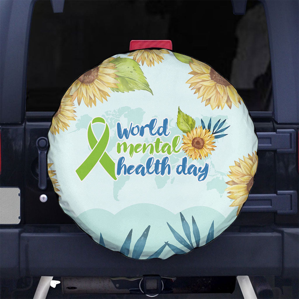 World Mental Health Day Sunflower Spare Tire Cover Watercolor Floral Brain Awareness Support