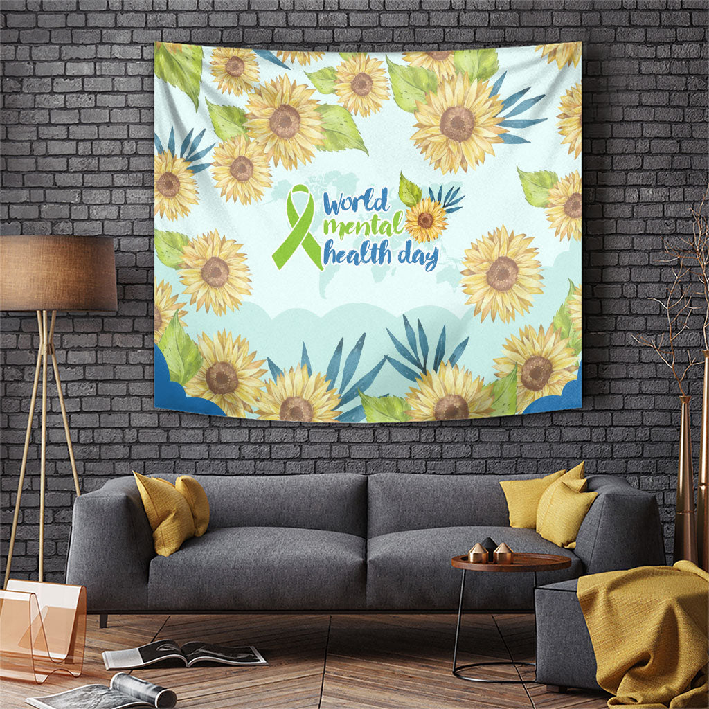 World Mental Health Day Sunflower Tapestry Watercolor Floral Brain Awareness Support