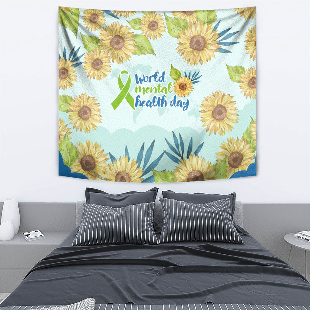 World Mental Health Day Sunflower Tapestry Watercolor Floral Brain Awareness Support