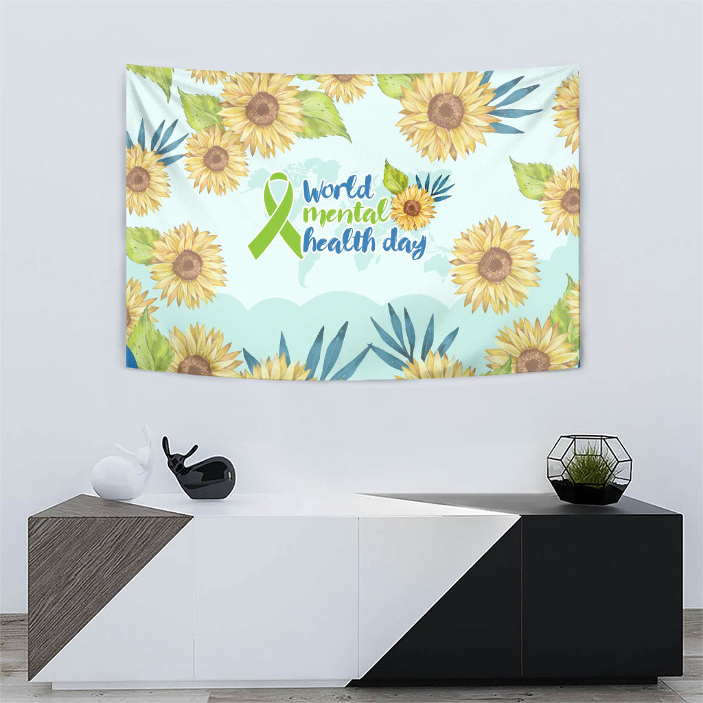 World Mental Health Day Sunflower Tapestry Watercolor Floral Brain Awareness Support