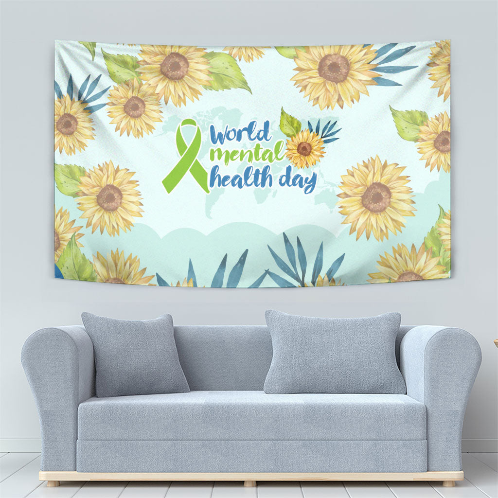 World Mental Health Day Sunflower Tapestry Watercolor Floral Brain Awareness Support